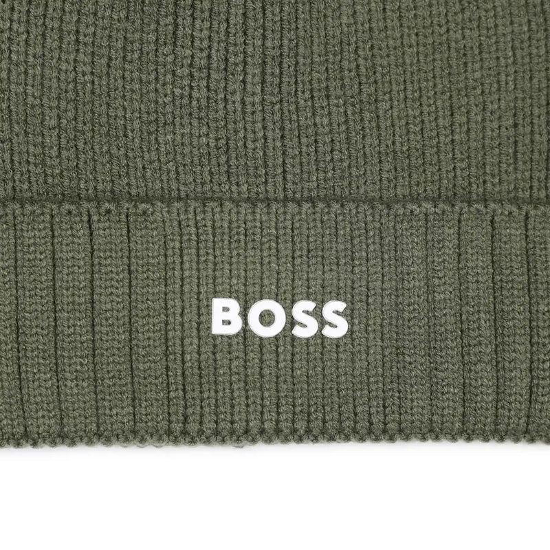 Closer look at the BOSS beanie hat.