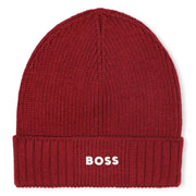 BOSS dark red beanie hat - j52616.