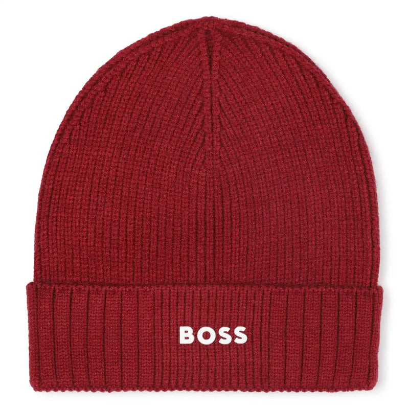 BOSS dark red beanie hat - j52616.