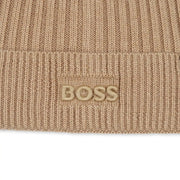 Closer look at the BOSS beanie hat.