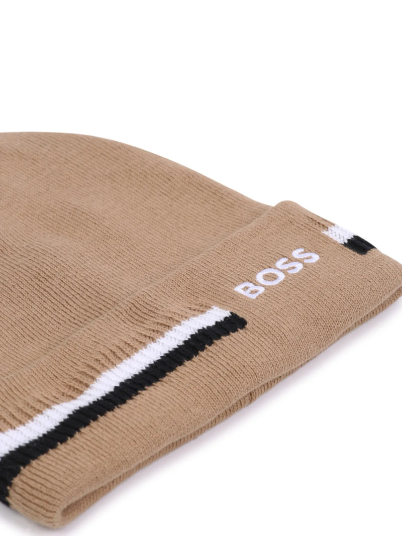 Closer look at the BOSS beanie hat.