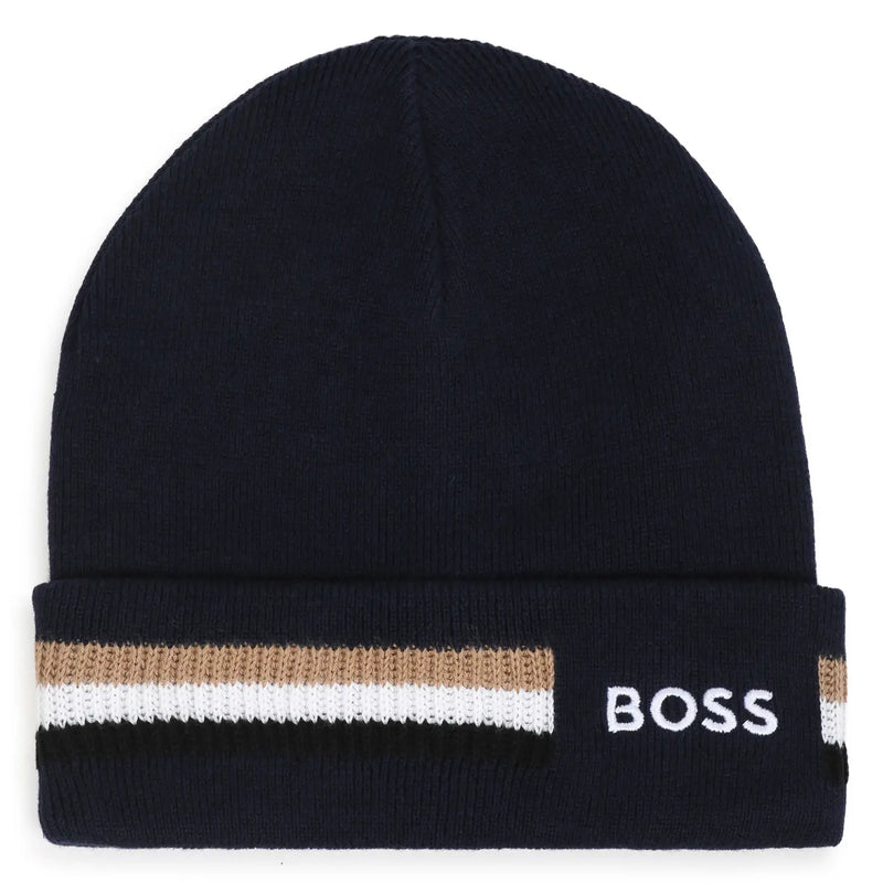 BOSS boy's navy beanie hat - j53586.