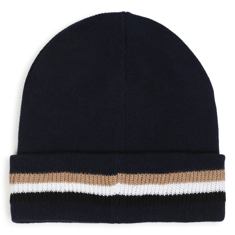 Back of the BOSS navy beanie hat.
