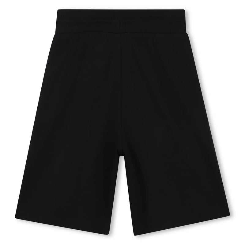 Rear view of the BOSS black bermuda shorts.