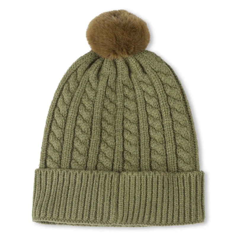 Rear view of the BOSS green bobble hat.