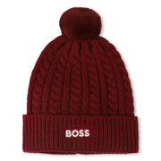 BOSS boy's dark red bobble hat - j52656.