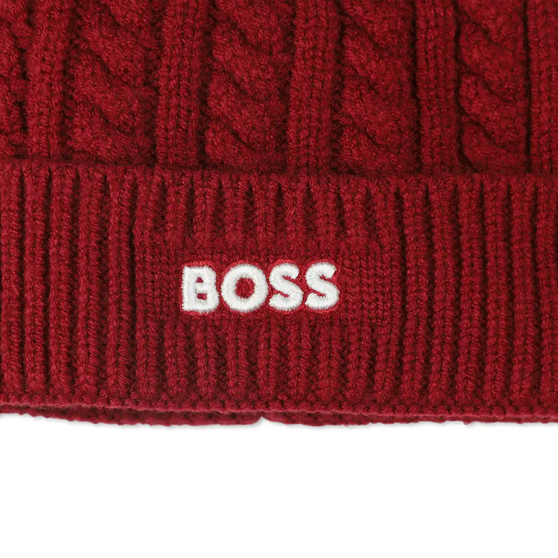Closer view of the BOSS bobble hat.