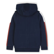 Back of the BOSS navy zip up hoodie.