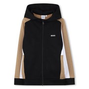 Boy's black colourblock zip up hoodie.