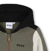 Closer look at the BOSS colourblock hoodie.