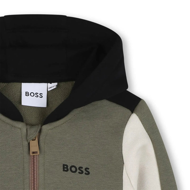 Closer look at the BOSS colourblock hoodie.