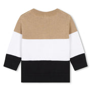 Back view of the BOSS colourblock jumper.