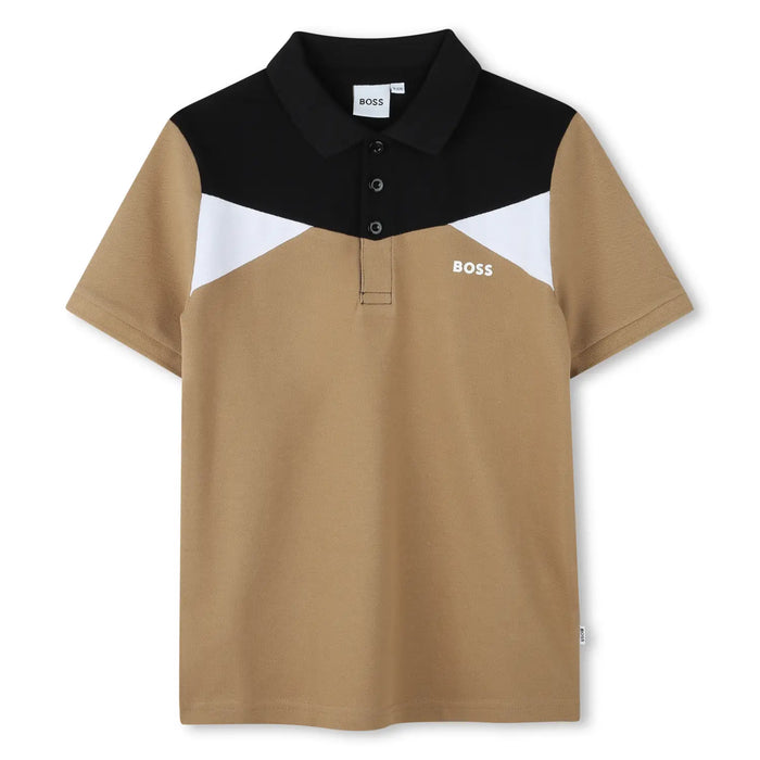 BOSS boy's brown colourblock polo shirt - j51167.