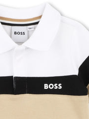 Closer look at the BOSS colourblock polo shirt.