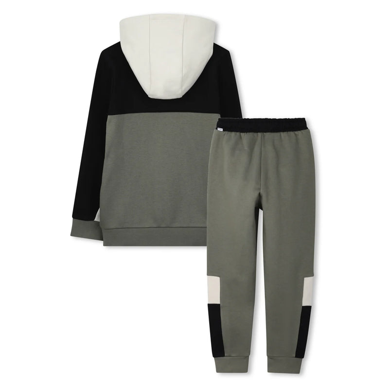 Rear view of the BOSS colourblock tracksuit.