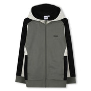 Boy's green colourblock zip up hoodie.