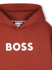 Closer view of the BOSS logo hoodie.