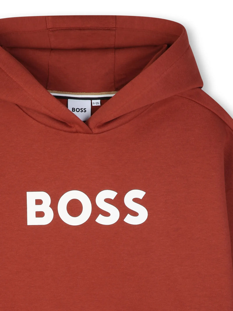 Closer view of the BOSS logo hoodie.