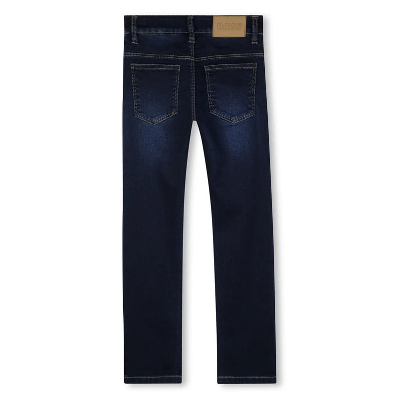 Back of the BOSS blue jeans.