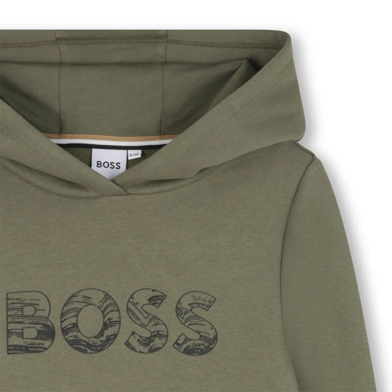 Closer look at the BOSS logo hoodie.