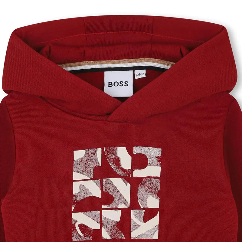 Closer view of the BOSS logo hoodie.