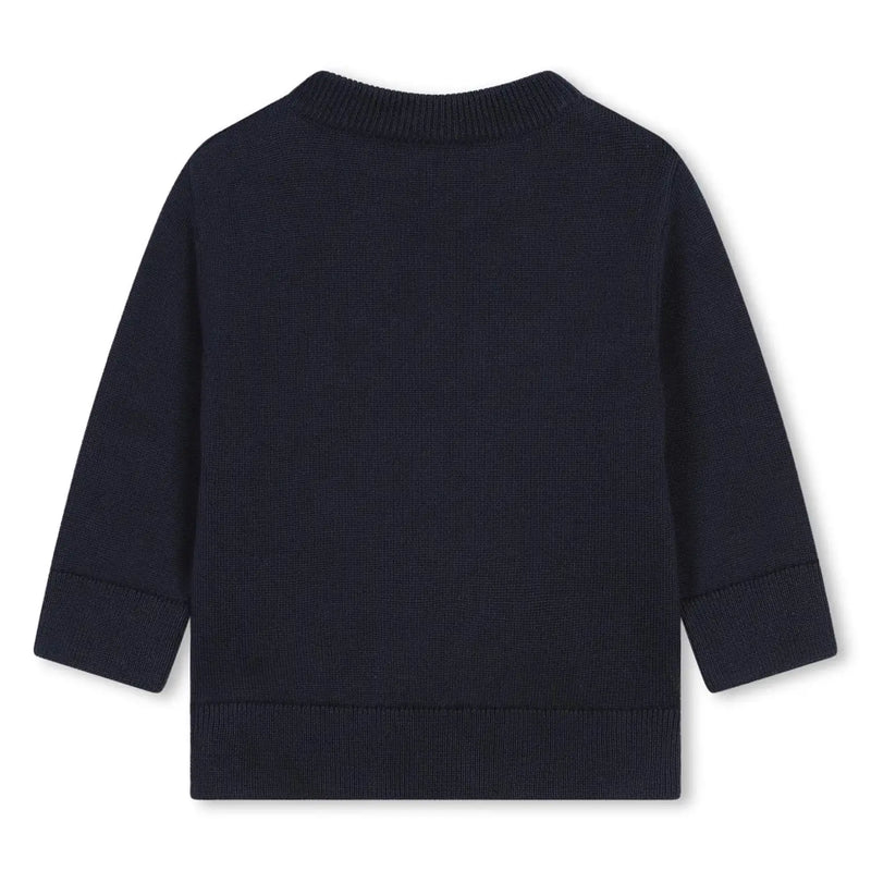 Back of the BOSS navy logo jumper.