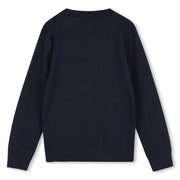 Back of the BOSS navy logo sweater.