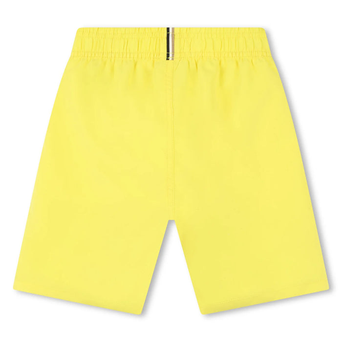 Back of the BOSS yellow logo swim shorts.