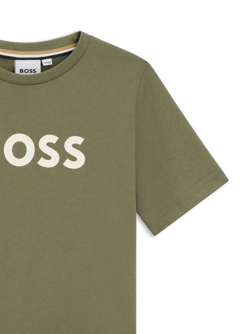 Closer view of the BOSS logo t-shirt.