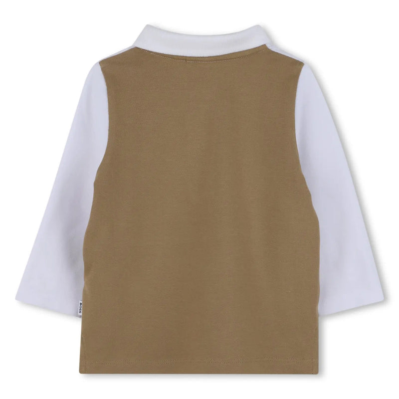 Back of the BOSS long sleeve colourblock polo shirt.