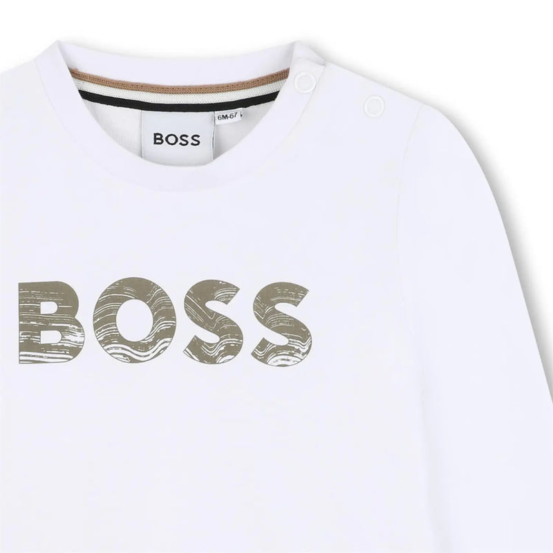 Closer view of the BOSS long sleeve logo t-shirt.
