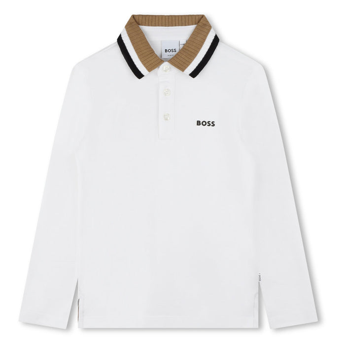 BOSS boy's white long sleeve polo shirt - j25o94.