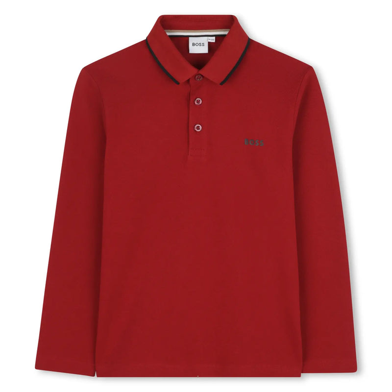 BOSS dark red long sleeve polo shirt - j52330.