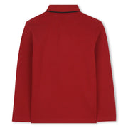 Rear view of the BOSS boy's long sleeve polo shirt.