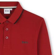 Closer look at the BOSS long sleeve polo shirt.