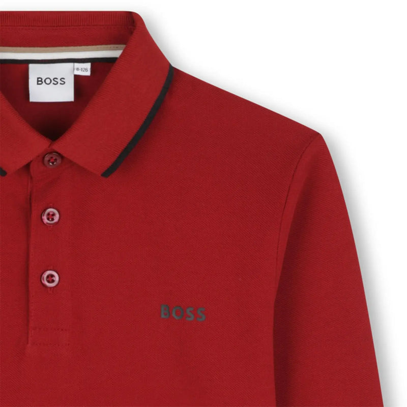 Closer look at the BOSS long sleeve polo shirt.