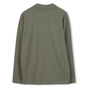 Back of the BOSS green long sleeve polo shirt.