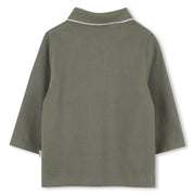 Back of the BOSS green long sleeve polo shirt.