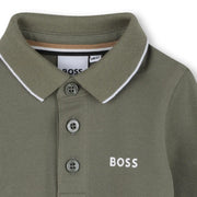 Closer look at the BOSS long sleeve polo shirt.