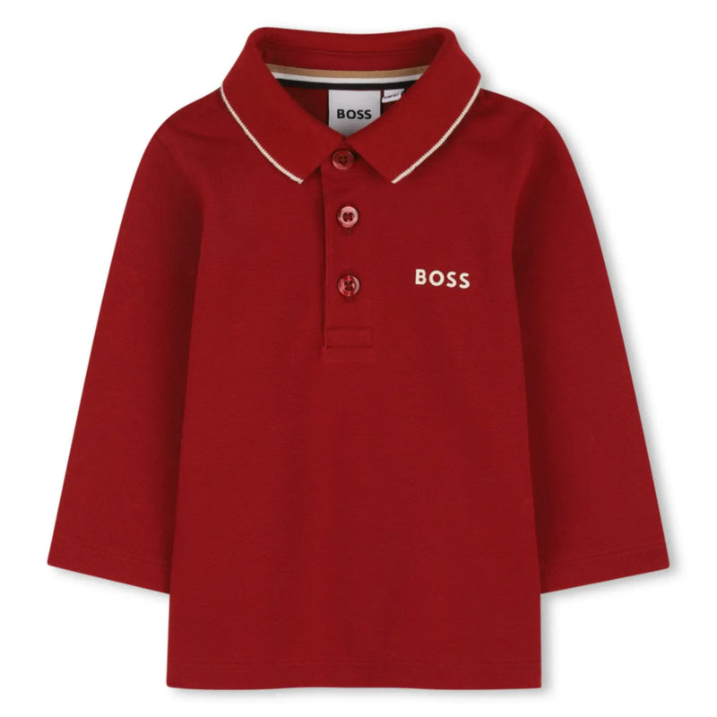 BOSS dark red long sleeve polo shirt - j52449.
