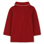 Rear view of the BOSS baby boy's long sleeve polo shirt.