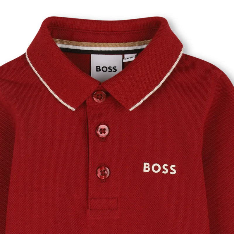 Closer look at the BOSS long sleeve polo shirt.