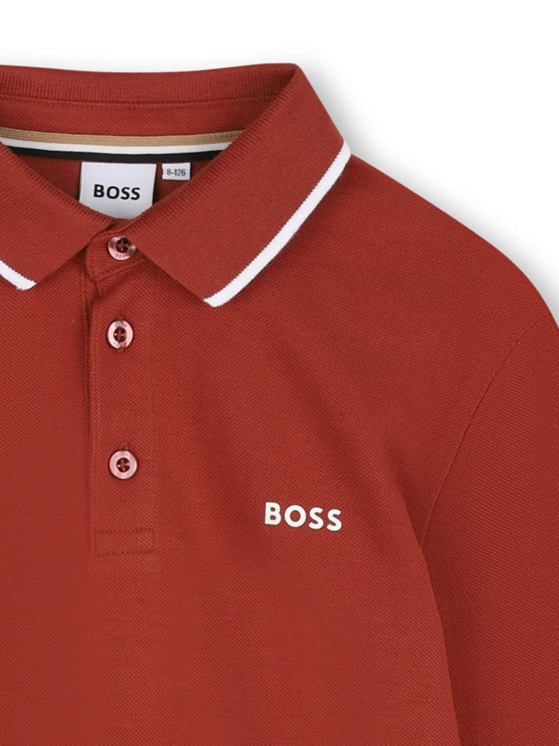 Closer look at the BOSS long sleeve polo shirt.