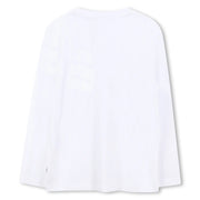 Back of the BOSS white long sleeve t-shirt.