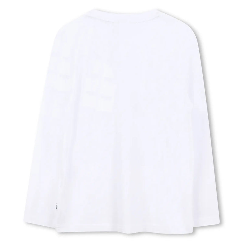 Back of the BOSS white long sleeve t-shirt.