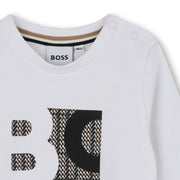 Closer view of the BOSS long sleeve logo t-shirt.