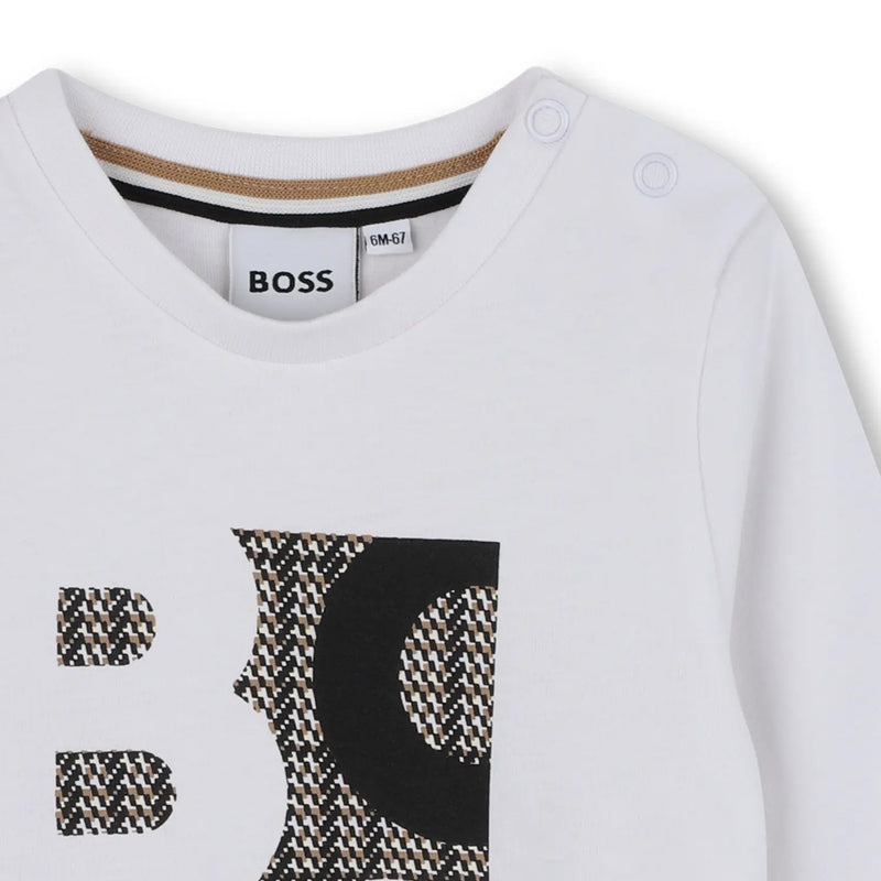 Closer view of the BOSS long sleeve logo t-shirt.
