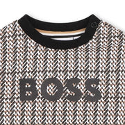 Closer look at the BOSS patterned sweatshirt.