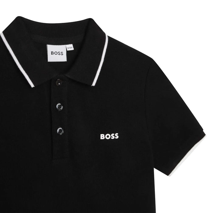 Closer view of the BOSS polo shirt.