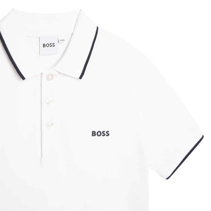 Closer view of the BOSS polo shirt.